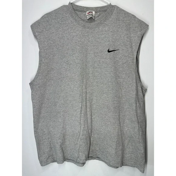 Vintage 90s Nike Cut Sleeve Tank Top Swoosh Shirt Gray - XL - Picture 1 of 5